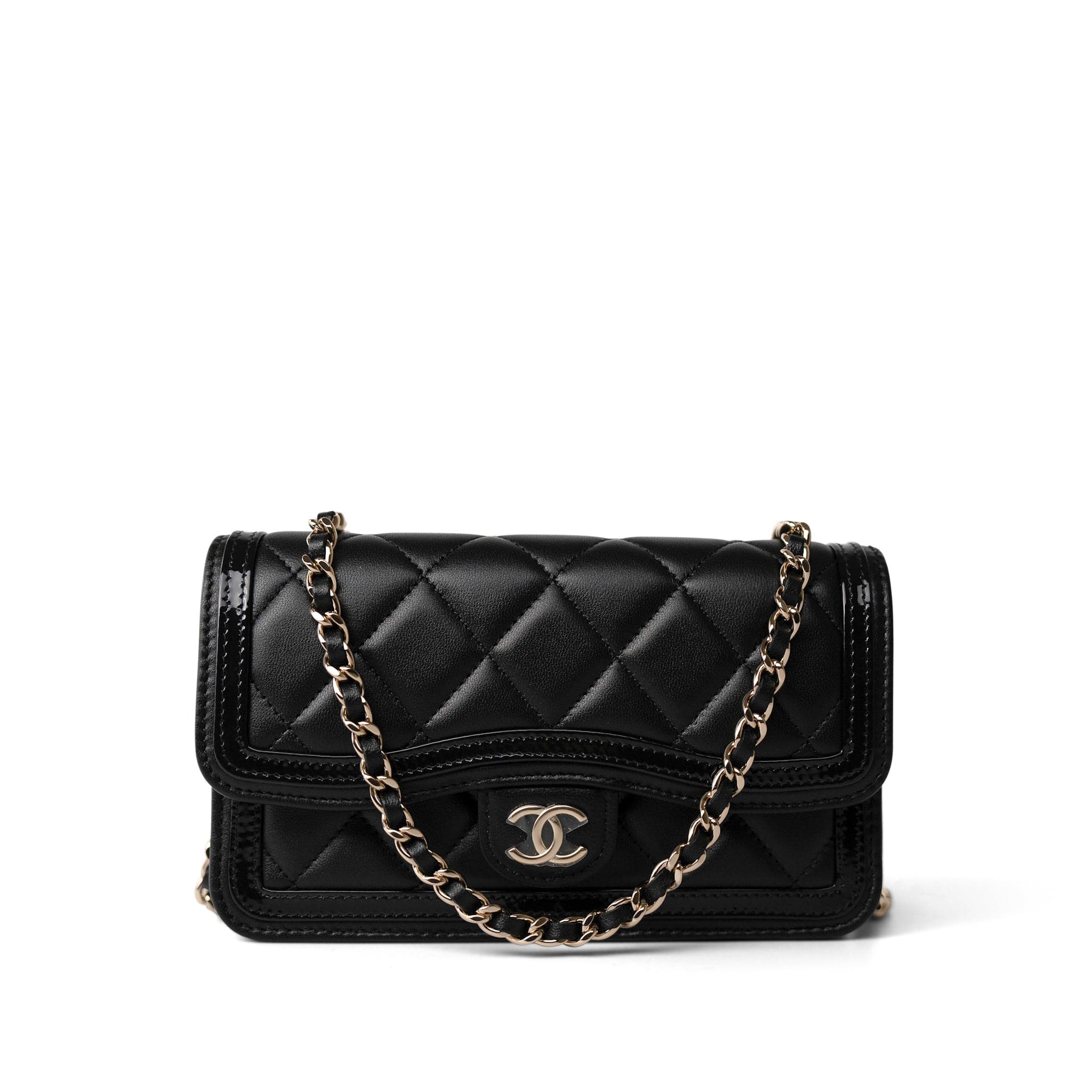 CHANEL Handbag Black 23B Black Lambskin Quilted O Phone Holder With Chain -Knockoff
