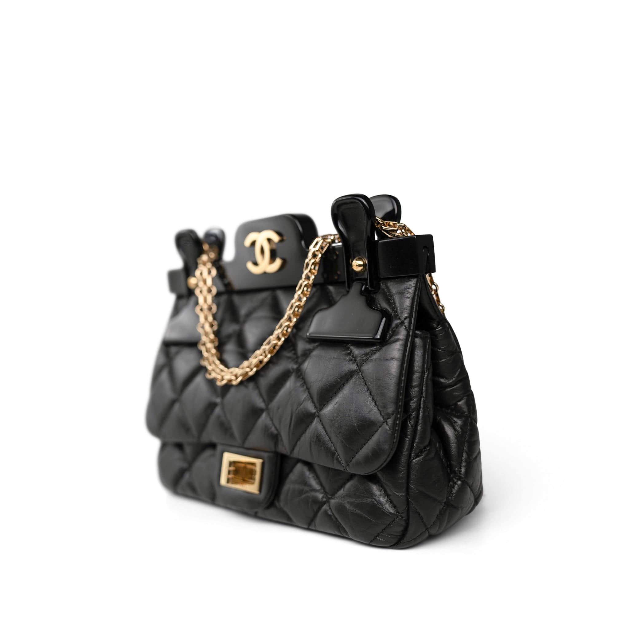 CHANEL Handbag Black Black Aged Calfskin Quilted 2.55 Mini Reissue Hanger Flap Bag -Knockoff
