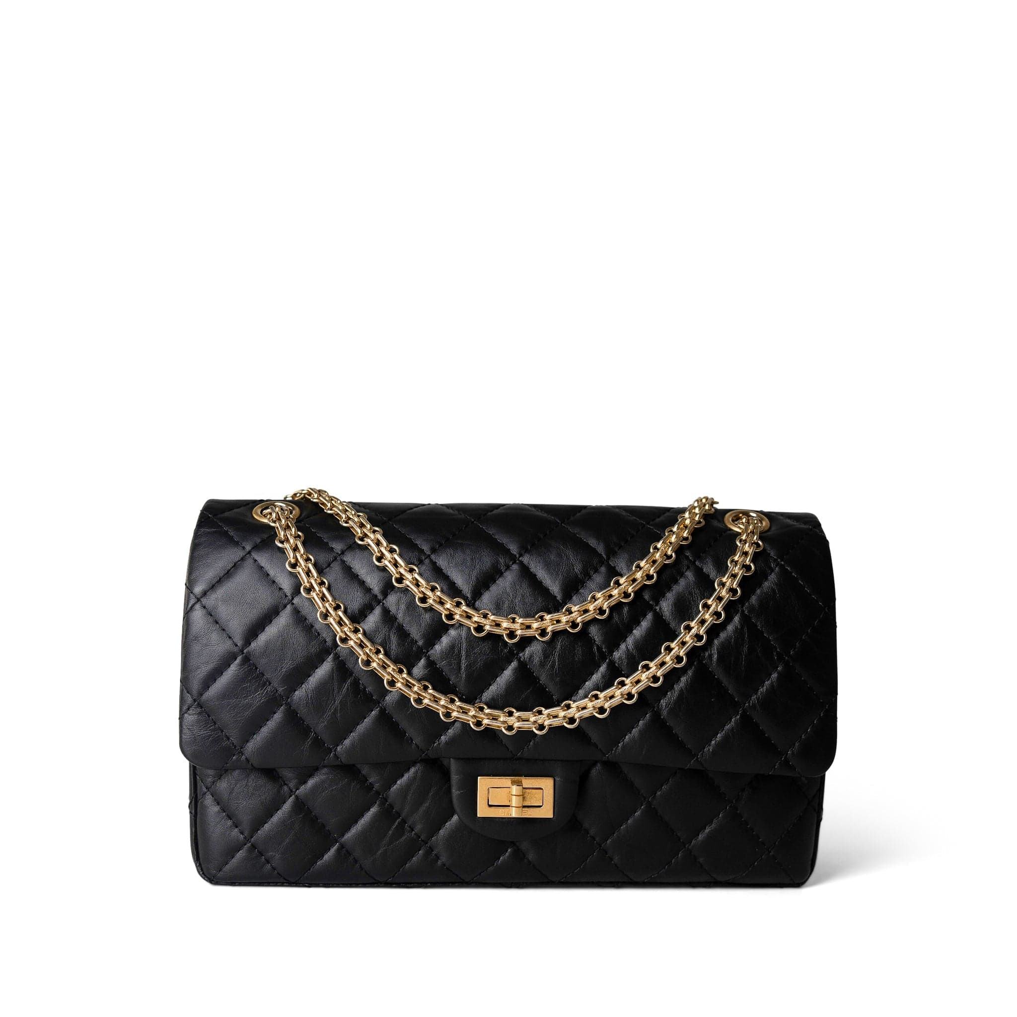 CHANEL Handbag Black Black Aged Calfskin Quilted 2.55 Reissue 226 Medium Antique Gold Hardware -Knockoff
