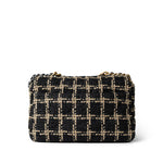 CHANEL Handbag Black Black Beige Tweed Quilted 19 Flap Small Aged Gold Hardware -Knockoff
