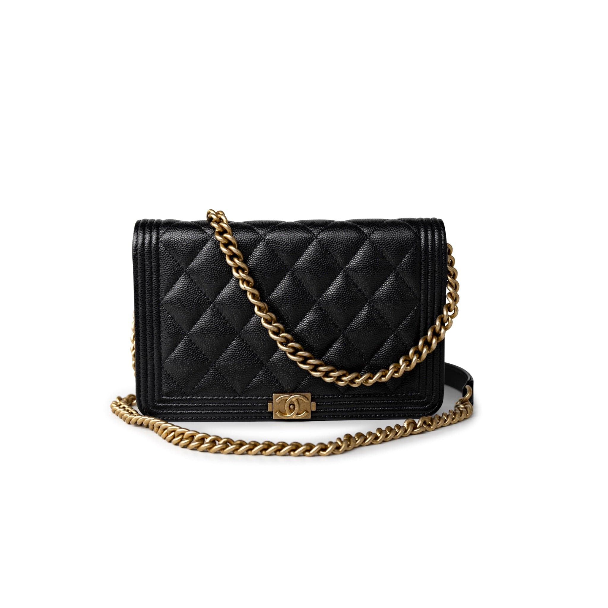 CHANEL Handbag Black Black Caviar Quilted Boy Wallet on Chain (WOC) Antique Gold Hardware -Knockoff
