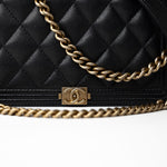 CHANEL Handbag Black Black Caviar Quilted Boy Wallet on Chain (WOC) Antique Gold Hardware -Knockoff
