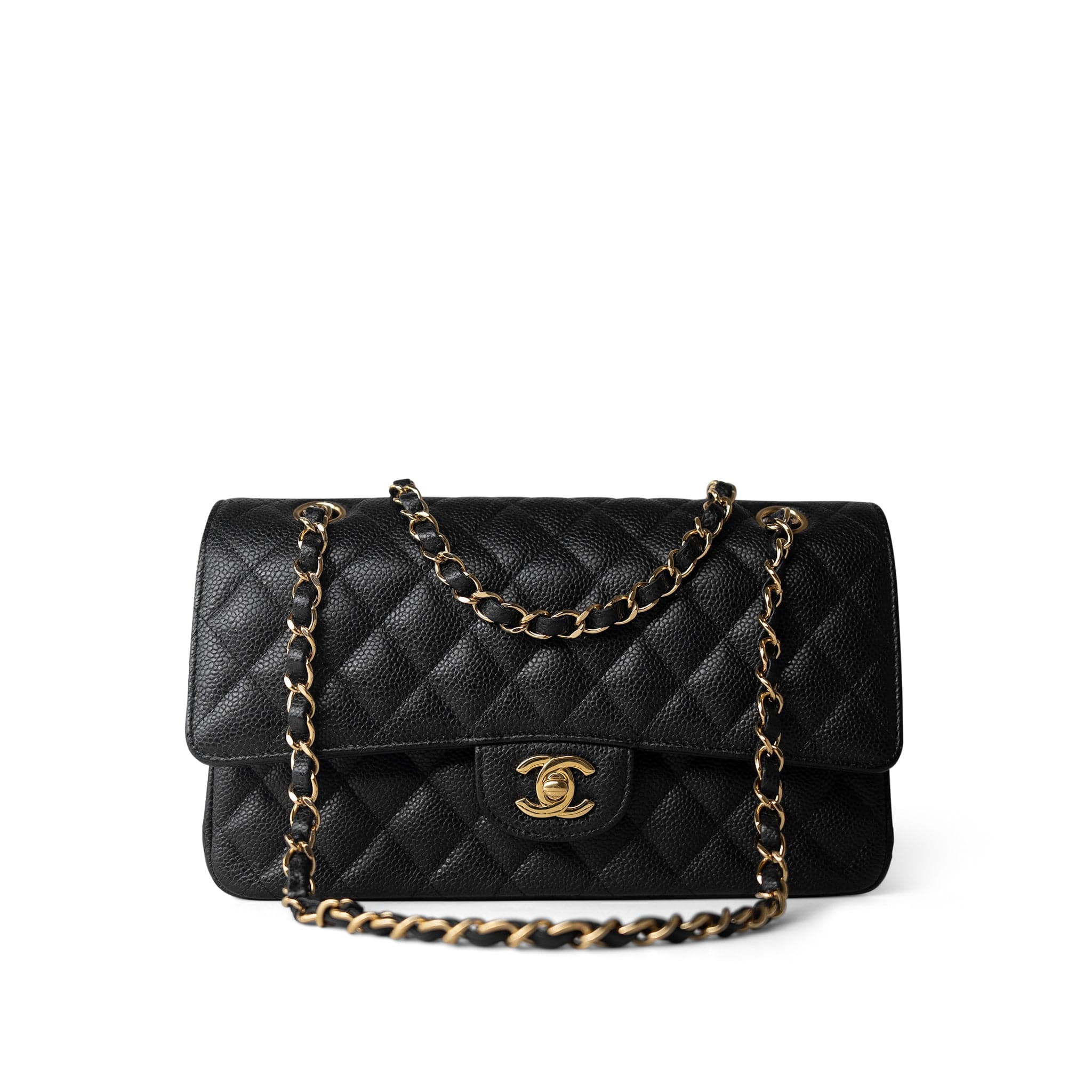 CHANEL Handbag Black Black Caviar Quilted Classic Flap Medium Gold Hardware -Knockoff
