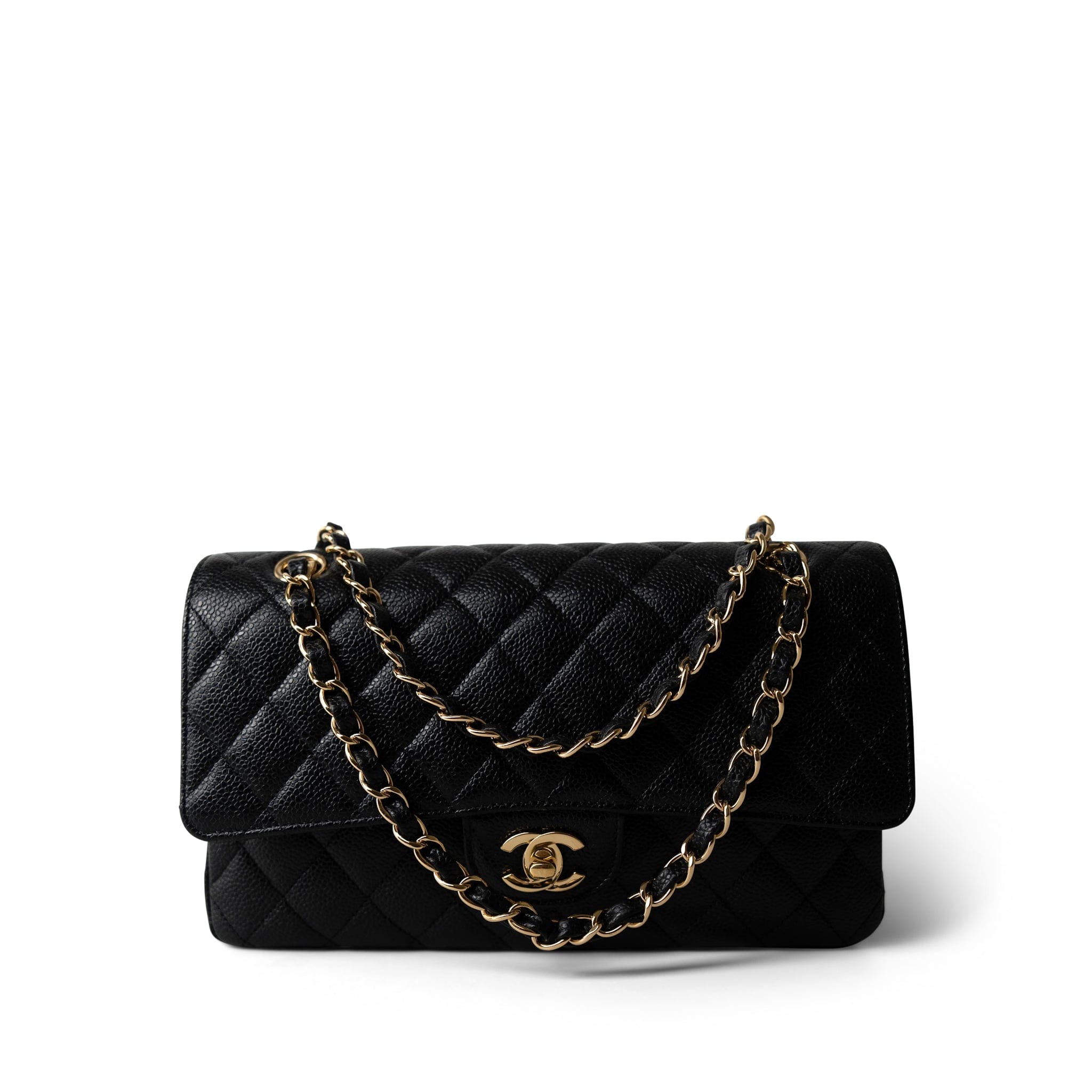 CHANEL Handbag Black Black Caviar Quilted Classic Flap Medium Gold Hardware -Knockoff
