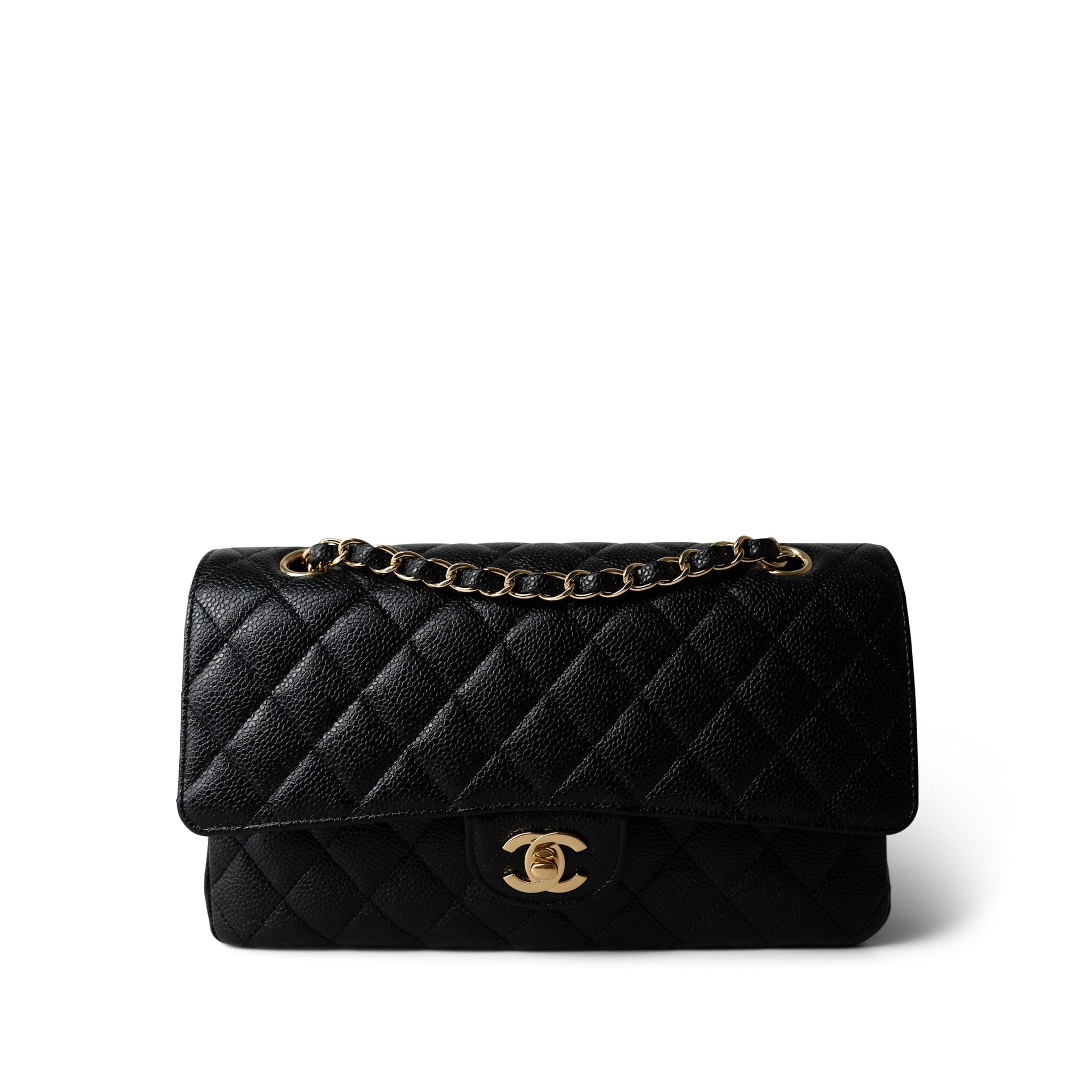 CHANEL Handbag Black Black Caviar Quilted Classic Flap Medium Gold Hardware -Knockoff
