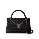 CHANEL Handbag Black Black Caviar Quilted Coco Handle Medium Antique Gold Hardware -Knockoff
