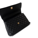 CHANEL Handbag Black Black Caviar Quilted Coco Handle Medium Antique Gold Hardware -Knockoff
