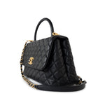 CHANEL Handbag Black Black Caviar Quilted Coco Handle Medium Antique Gold Hardware -Knockoff
