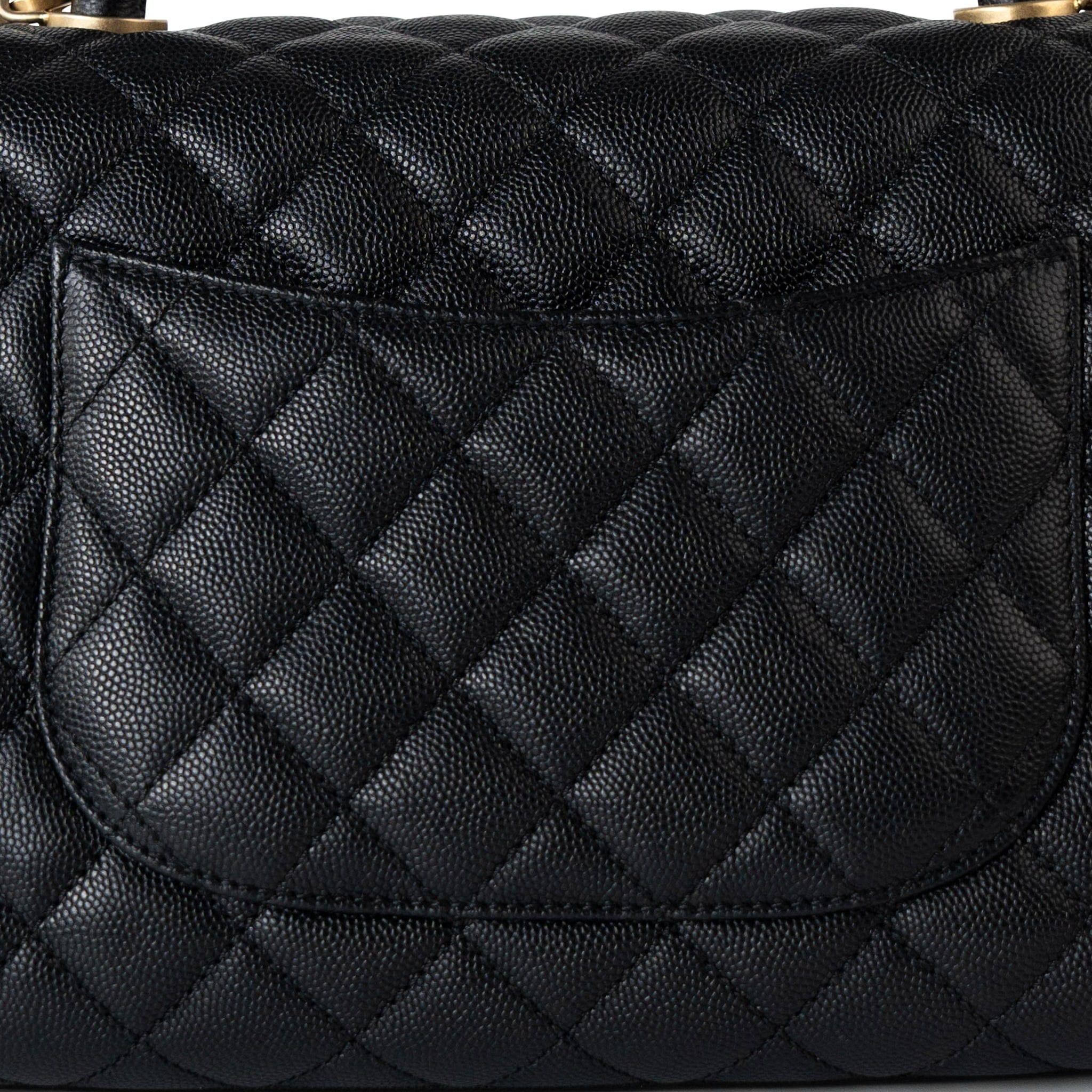 CHANEL Handbag Black Black Caviar Quilted Coco Handle Medium Antique Gold Hardware -Knockoff
