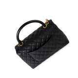 CHANEL Handbag Black Black Caviar Quilted Coco Handle Medium Antique Gold Hardware -Knockoff
