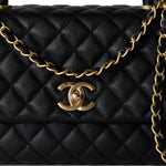 CHANEL Handbag Black Black Caviar Quilted Coco Handle Medium Antique Gold Hardware -Knockoff
