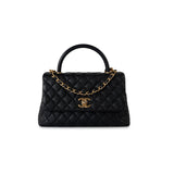 CHANEL Handbag Black Black Caviar Quilted Coco Handle Medium Antique Gold Hardware -Knockoff
