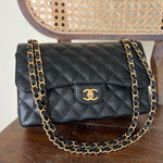 CHANEL Handbag Black Black Caviar Quilted Jumbo Classic Flap Gold Hardware -Knockoff
