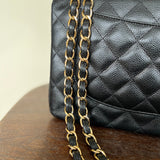 CHANEL Handbag Black Black Caviar Quilted Jumbo Classic Flap Gold Hardware -Knockoff
