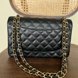 CHANEL Handbag Black Black Caviar Quilted Jumbo Classic Flap Gold Hardware -Knockoff
