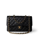 CHANEL Handbag Black Black Caviar Quilted Jumbo Classic Flap Gold Hardware -Knockoff
