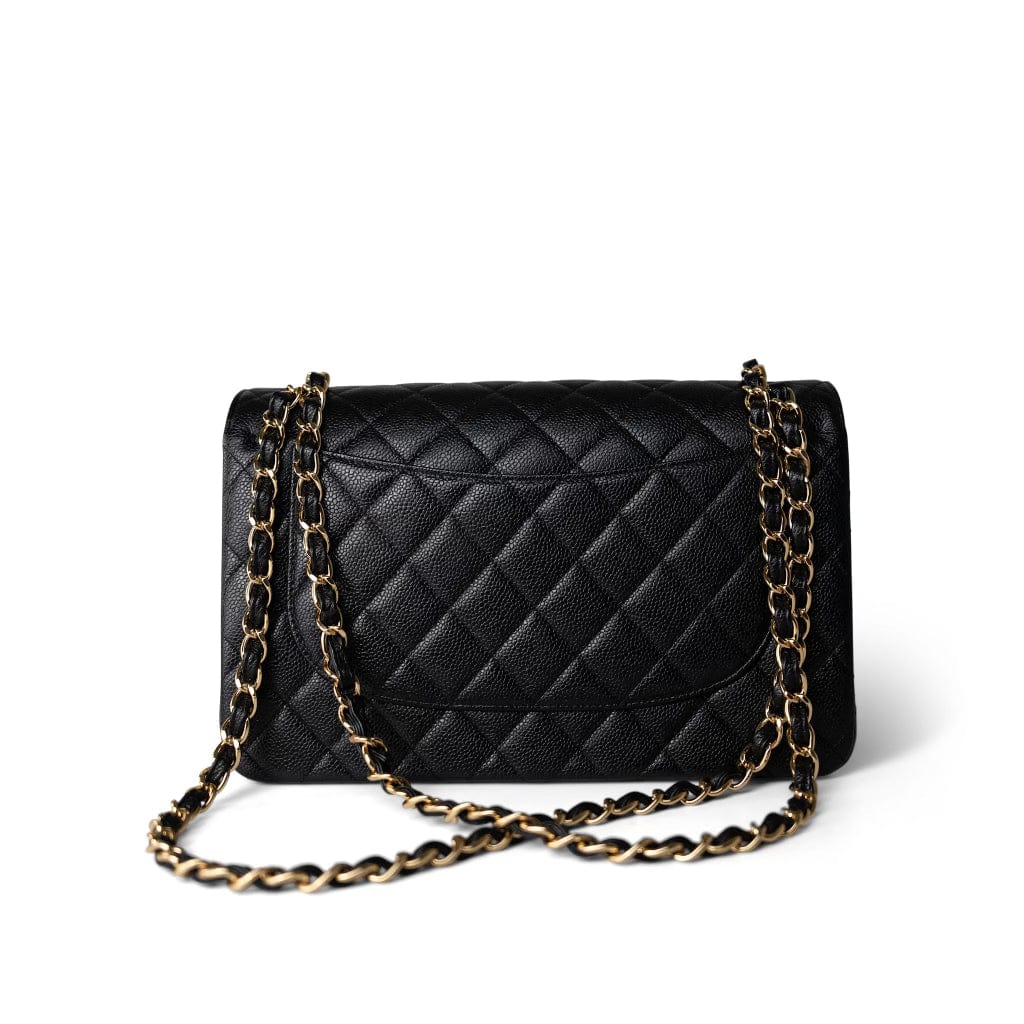 CHANEL Handbag Black Black Caviar Quilted Jumbo Classic Flap Gold Hardware -Knockoff
