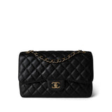 CHANEL Handbag Black Black Caviar Quilted Jumbo Classic Flap Gold Hardware -Knockoff
