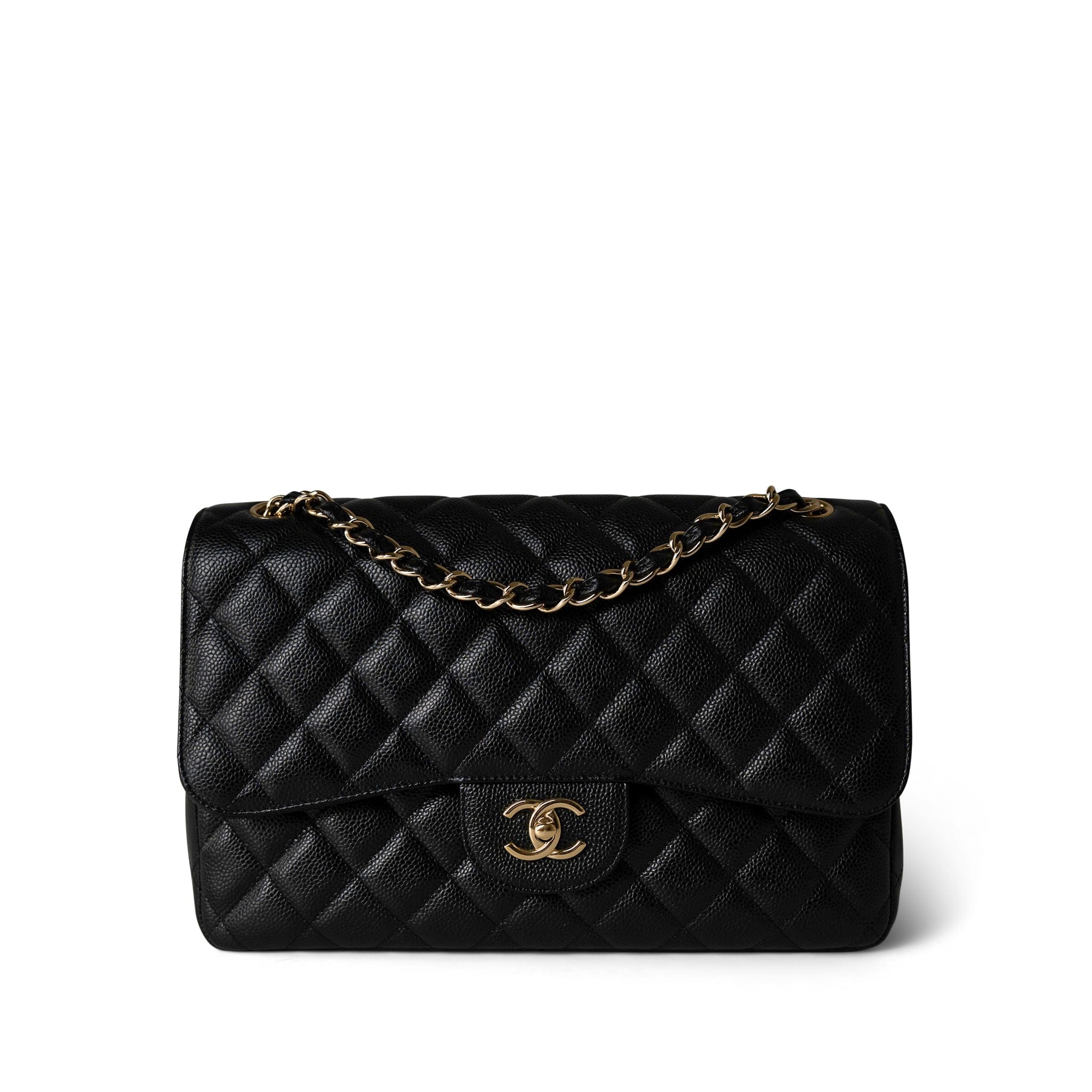 CHANEL Handbag Black Black Caviar Quilted Jumbo Classic Flap Gold Hardware -Knockoff
