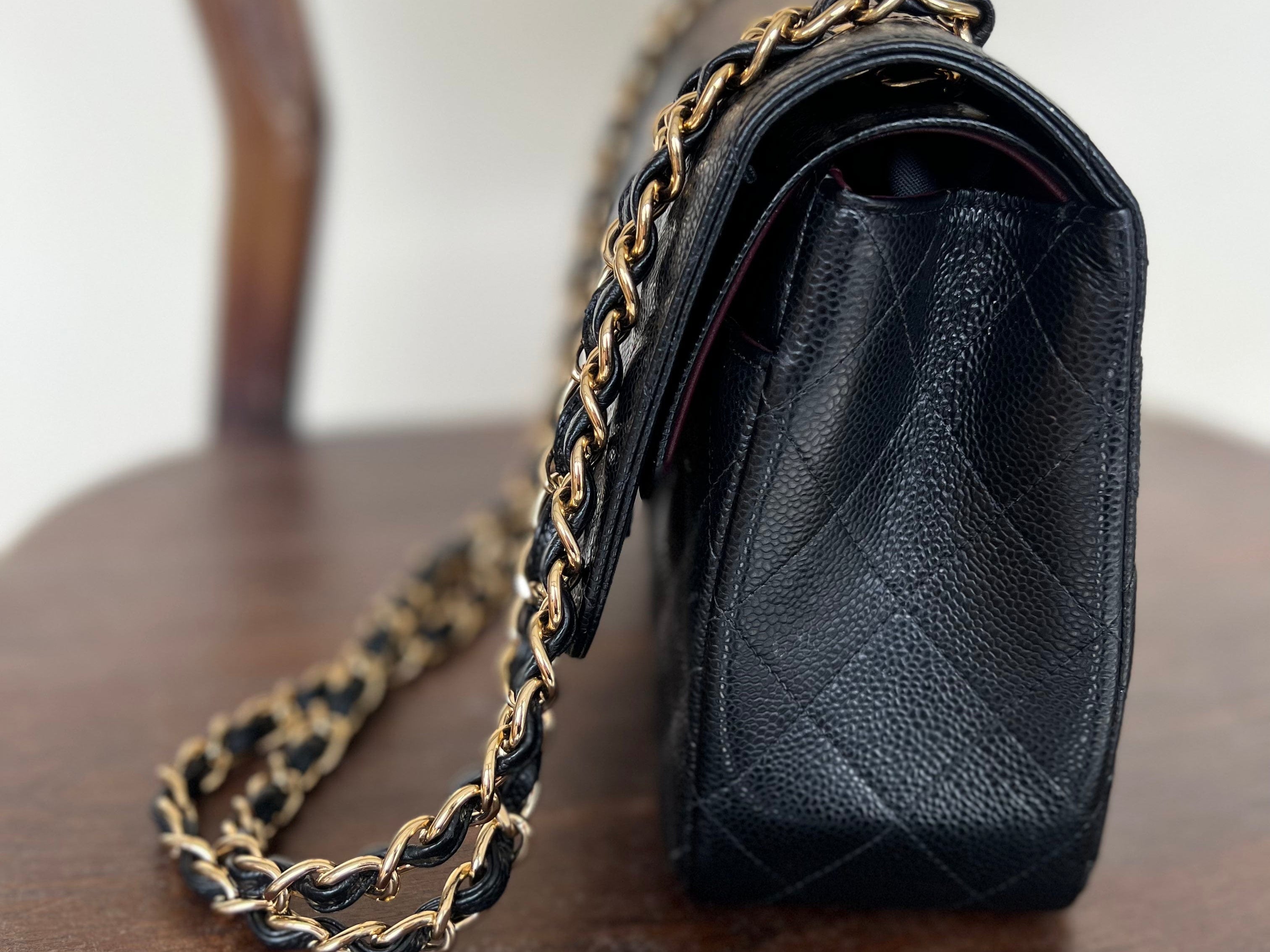 CHANEL Handbag Black Black Caviar Quilted Jumbo Classic Flap Gold Hardware -Knockoff
