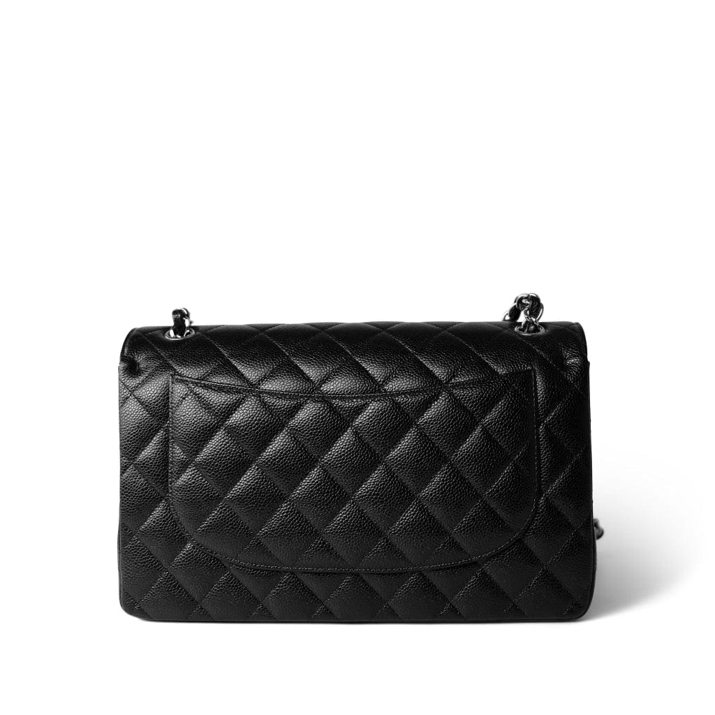 CHANEL Handbag Black Black Caviar Quilted Jumbo Classic Flap Silver Hardware -Knockoff
