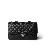 CHANEL Handbag Black Black Caviar Quilted Jumbo Classic Flap Silver Hardware -Knockoff
