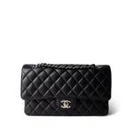 CHANEL Handbag Black Black Caviar Quilted Medium Classic Flap Silver Hardware -Knockoff
