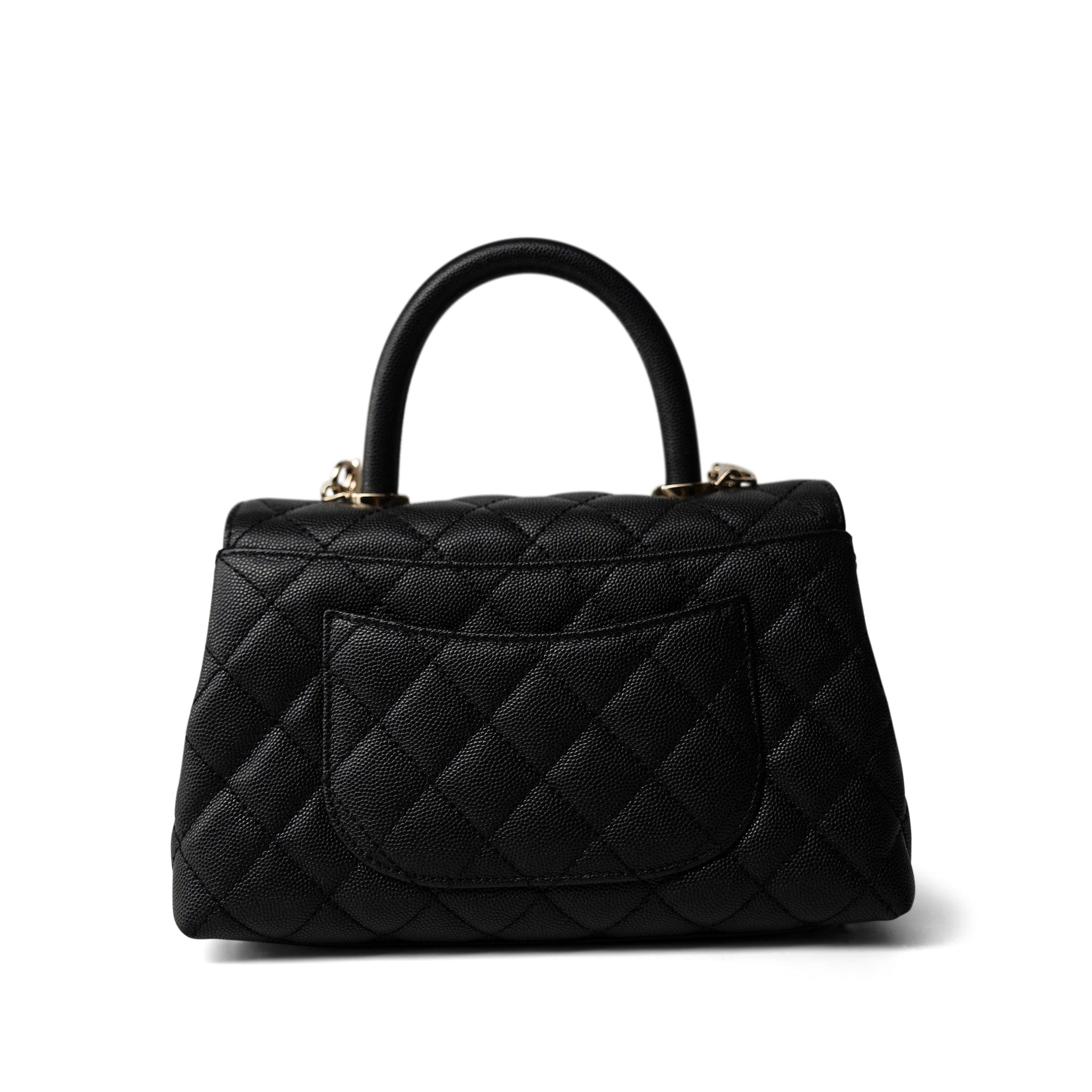 CHANEL Handbag Black Black Caviar Quilted Mini Coco Handle Light Gold Hardware -Knockoff
