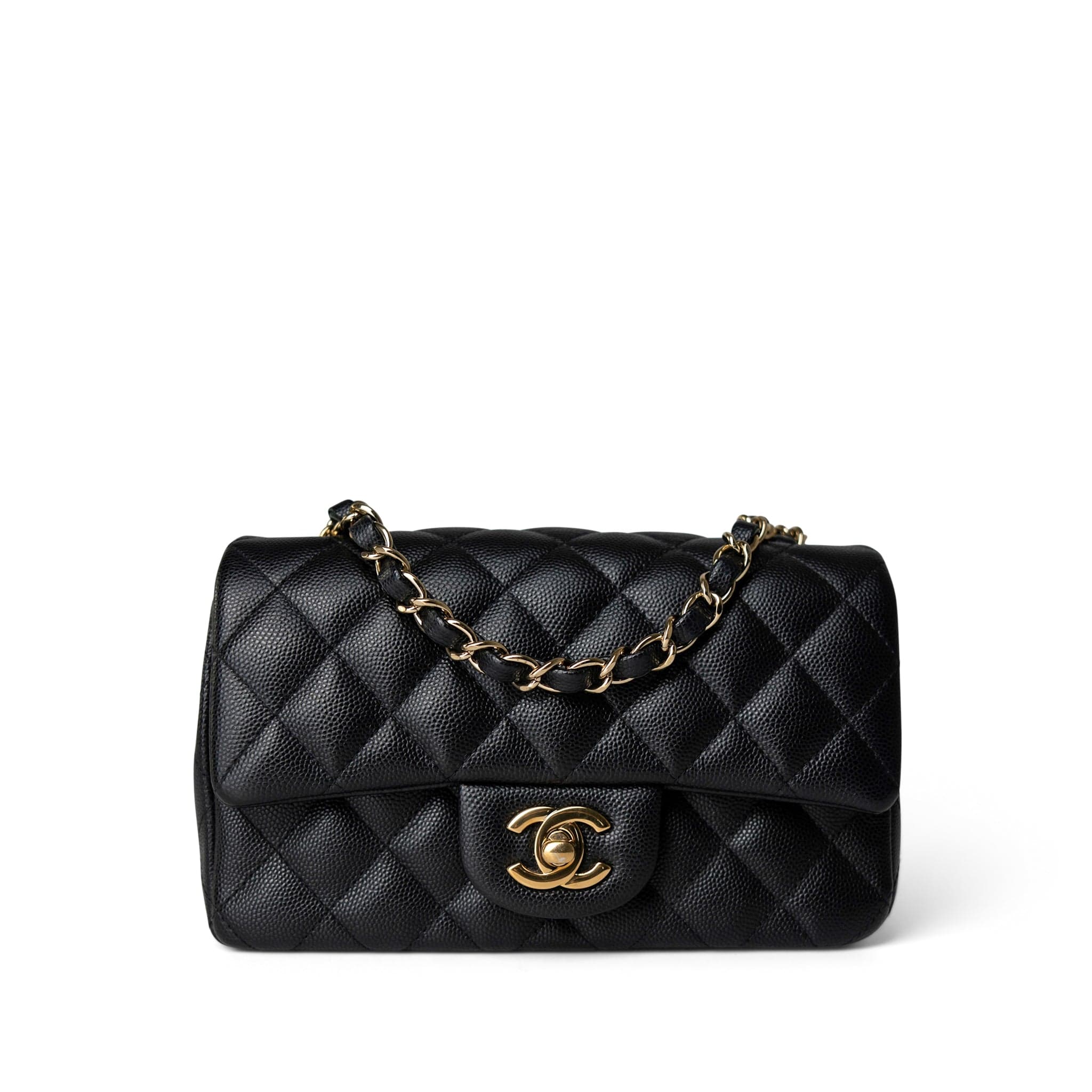 CHANEL Handbag Black Black Caviar Quilted Mini Rectangular Flap Gold Hardware -Knockoff
