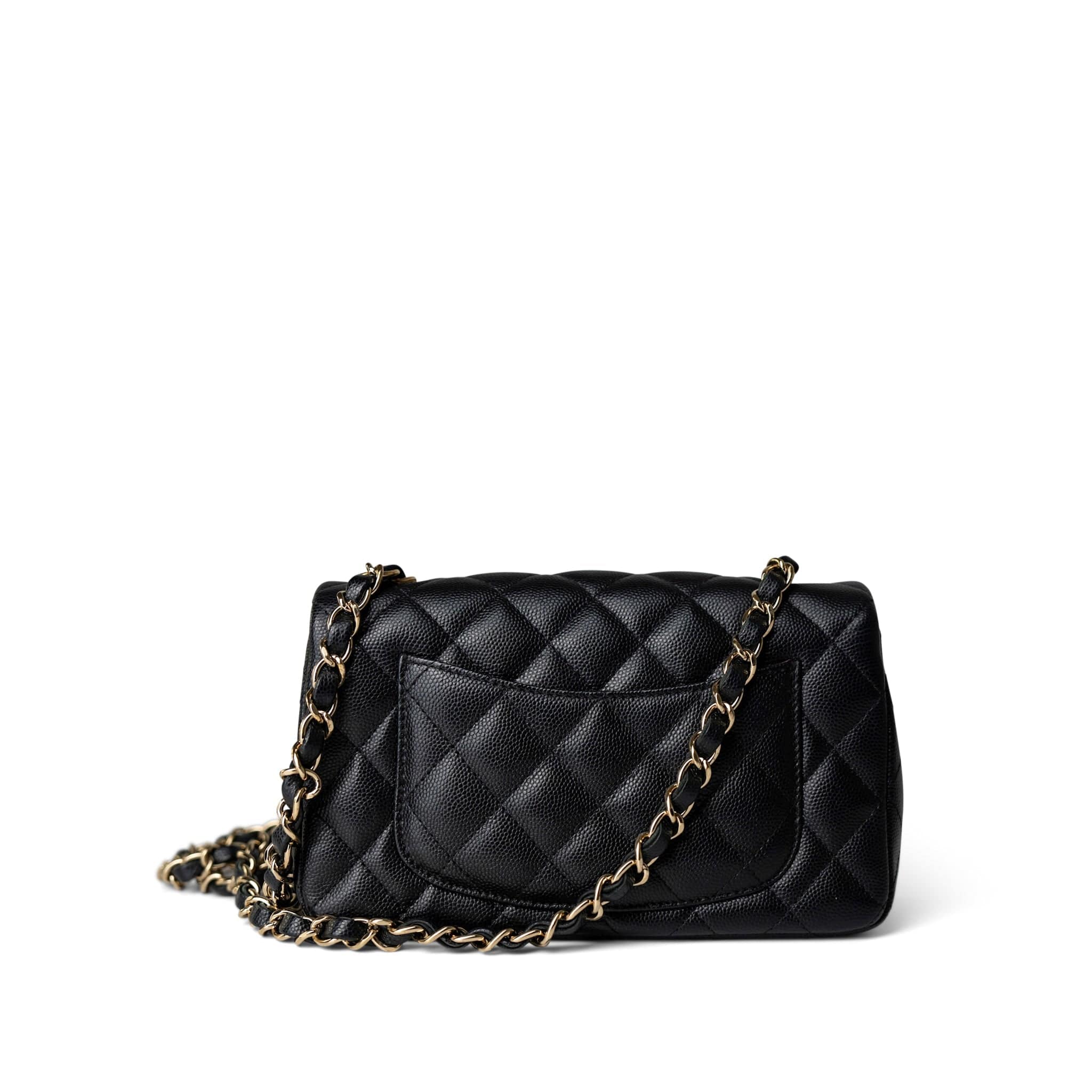 CHANEL Handbag Black Black Caviar Quilted Mini Rectangular Flap Gold Hardware -Knockoff
