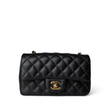 CHANEL Handbag Black Black Caviar Quilted Mini Rectangular Flap Gold Hardware -Knockoff
