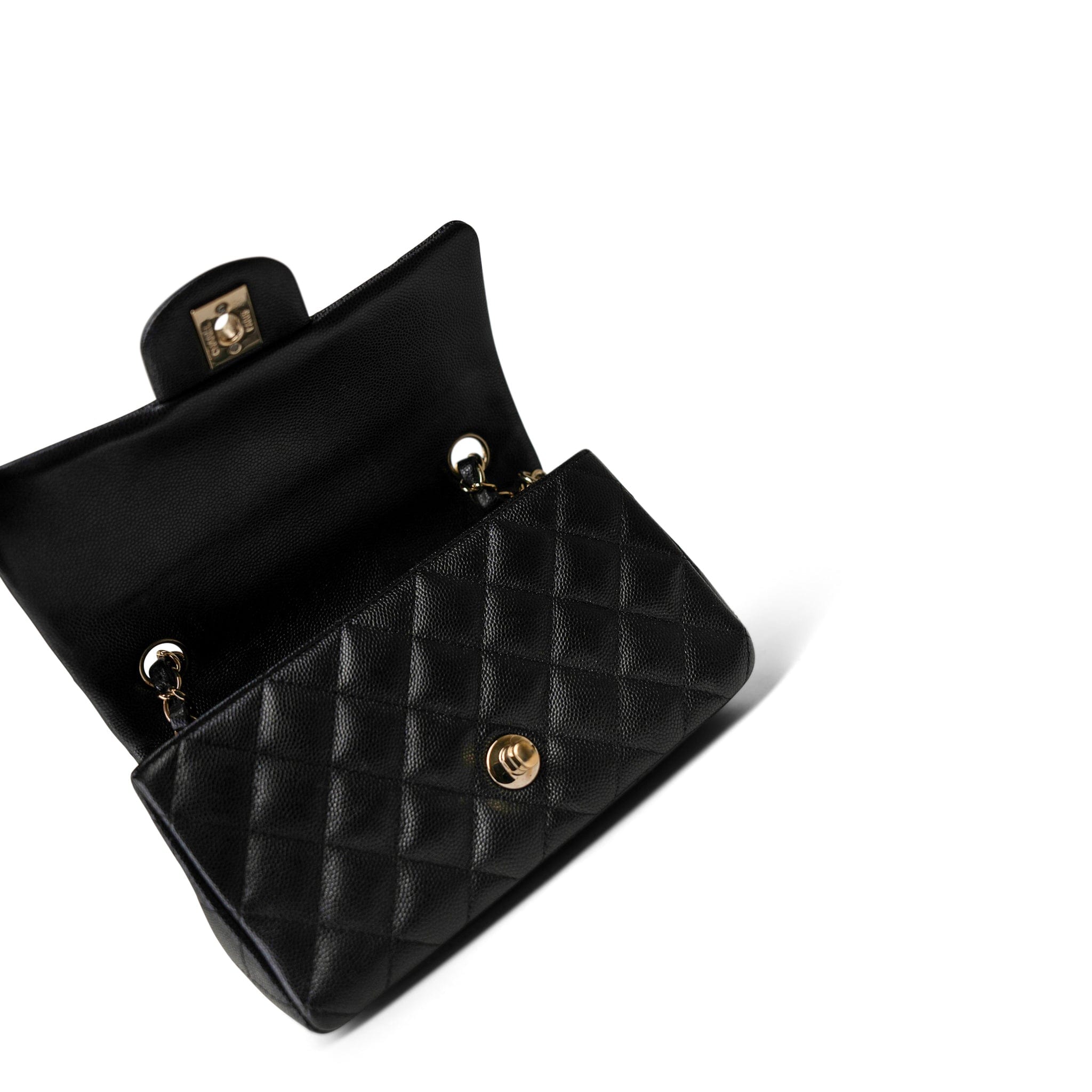 CHANEL Handbag Black Black Caviar Quilted Mini Rectangular Flap Gold Hardware -Knockoff
