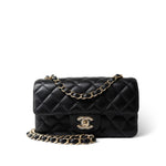 CHANEL Handbag Black Black Caviar Quilted Mini Rectangular Flap Light Gold Hardware -Knockoff
