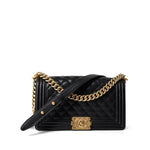 CHANEL Handbag Black Black Caviar Quilted Old Medium Boy Bag Aged Gold Hardware -Knockoff
