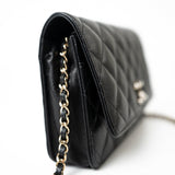 CHANEL Handbag Black Black Caviar Quilted Wallet On Chain Pearly CC Light Gold Hardware (woc -Knockoff
