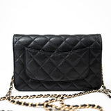 CHANEL Handbag Black Black Caviar Quilted Wallet On Chain Pearly CC Light Gold Hardware (woc -Knockoff
