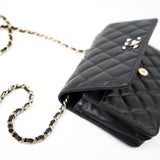 CHANEL Handbag Black Black Caviar Quilted Wallet On Chain Pearly CC Light Gold Hardware (woc -Knockoff
