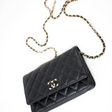 CHANEL Handbag Black Black Caviar Quilted Wallet On Chain Pearly CC Light Gold Hardware (woc -Knockoff
