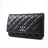 CHANEL Handbag Black Black Caviar Quilted Wallet On Chain Pearly CC Light Gold Hardware (woc -Knockoff
