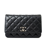 CHANEL Handbag Black Black Caviar Quilted Wallet On Chain Pearly CC Light Gold Hardware (woc -Knockoff
