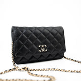 CHANEL Handbag Black Black Caviar Quilted Wallet On Chain Pearly CC Light Gold Hardware (woc -Knockoff
