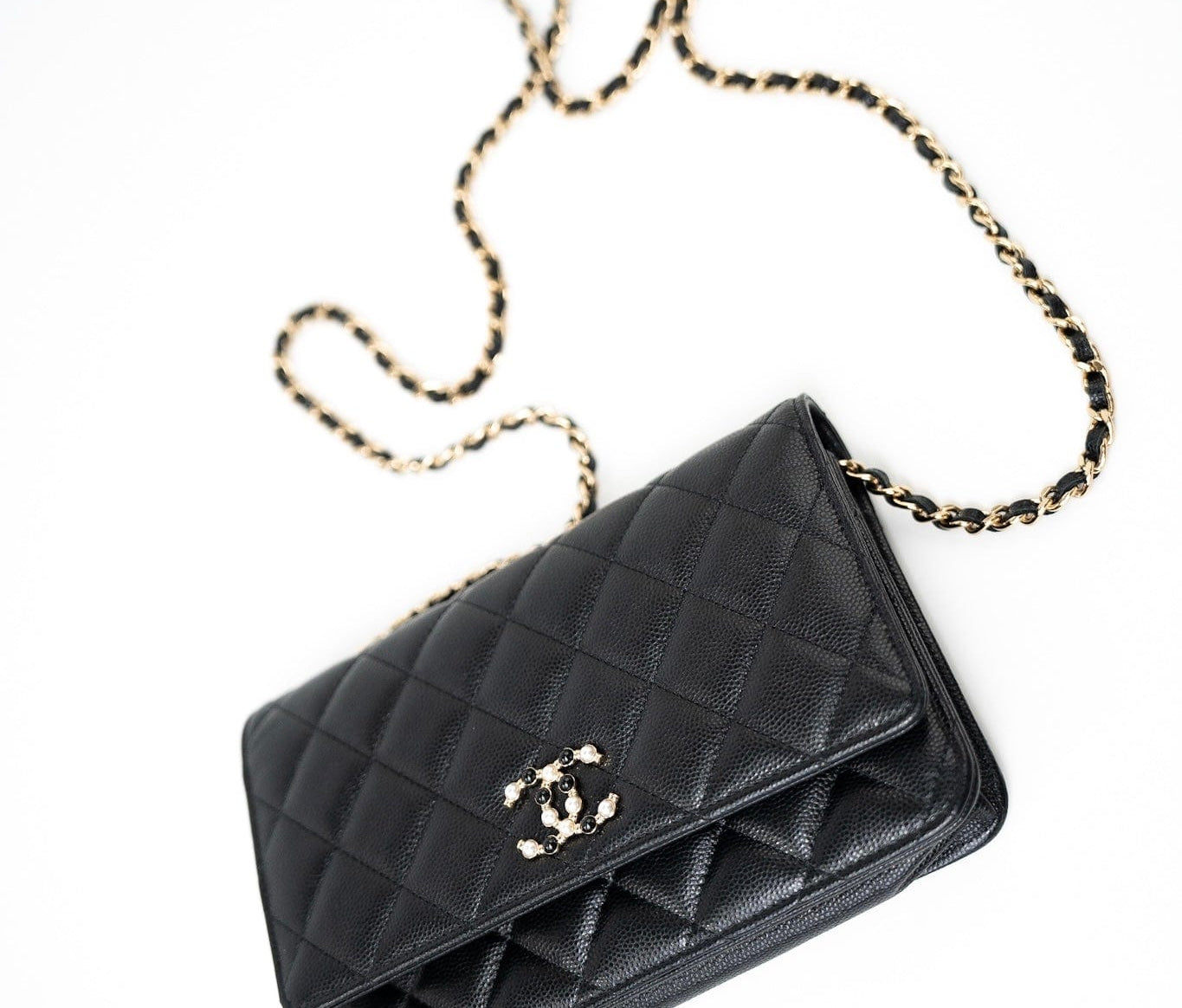 CHANEL Handbag Black Black Caviar Quilted Wallet On Chain Pearly CC Light Gold Hardware (woc -Knockoff
