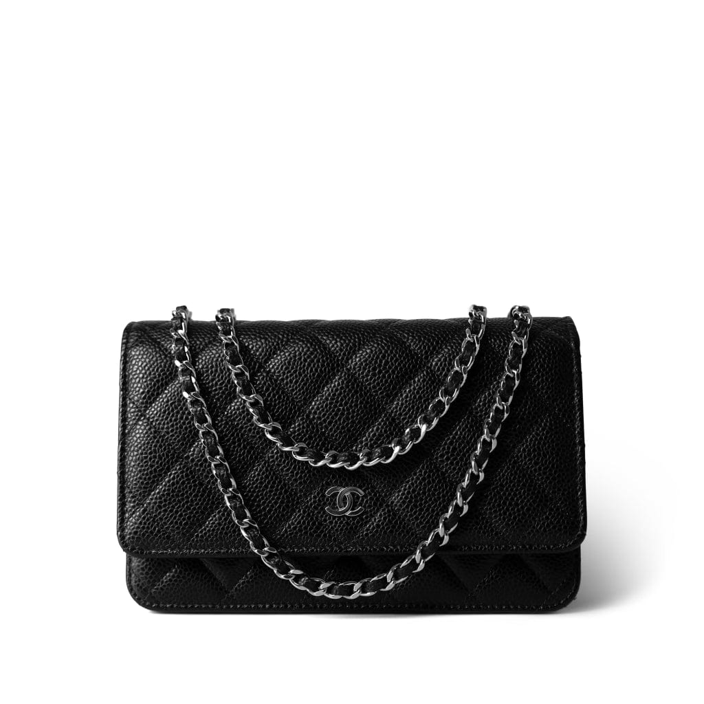 CHANEL Handbag Black Black Caviar Quilted Wallet on Chain Silver Hardware -Knockoff
