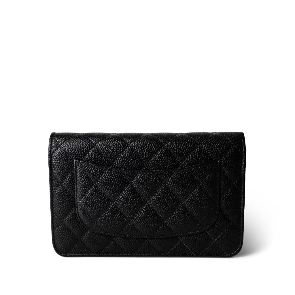 CHANEL Handbag Black Black Caviar Quilted Wallet on Chain Silver Hardware -Knockoff
