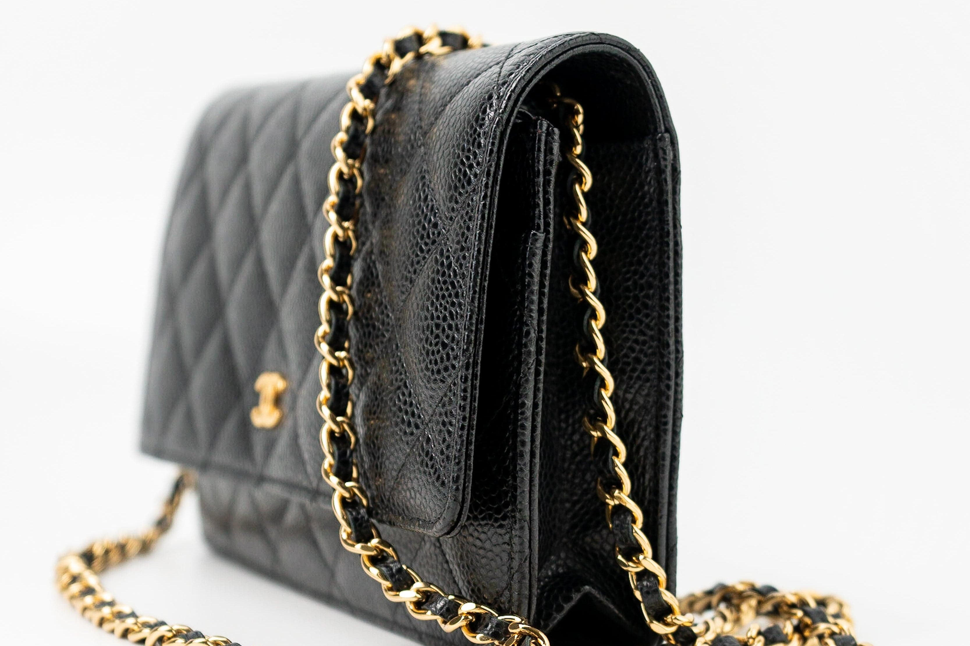 CHANEL Handbag Black Black Caviar Quilted Wallet on Chain (WOC) GHW -Knockoff
