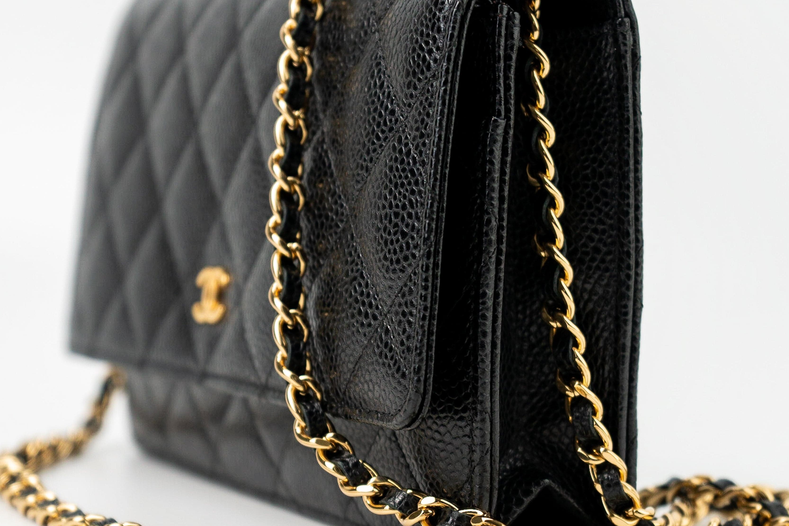 CHANEL Handbag Black Black Caviar Quilted Wallet on Chain (WOC) GHW -Knockoff
