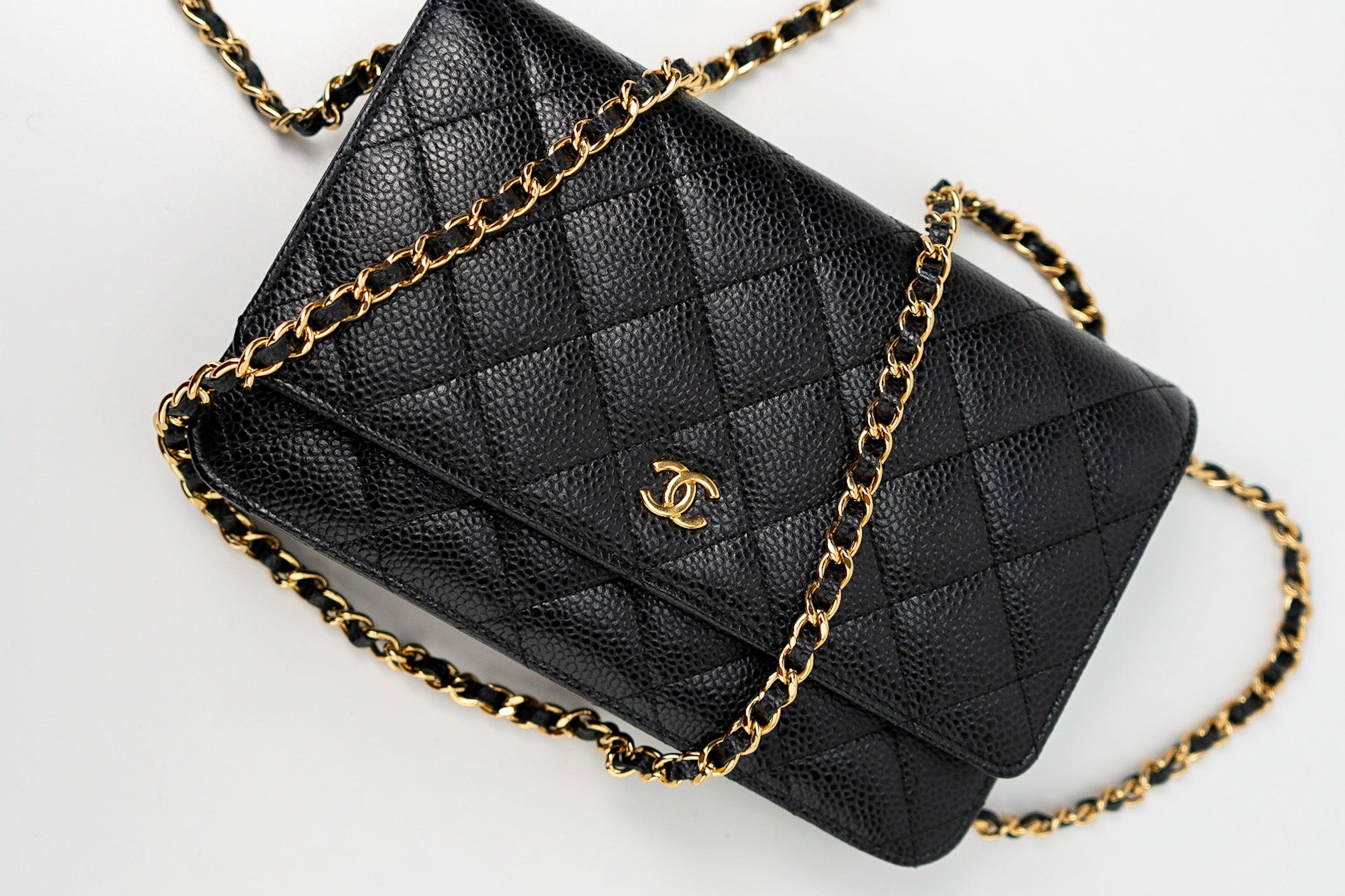 CHANEL Handbag Black Black Caviar Quilted Wallet on Chain (WOC) GHW -Knockoff
