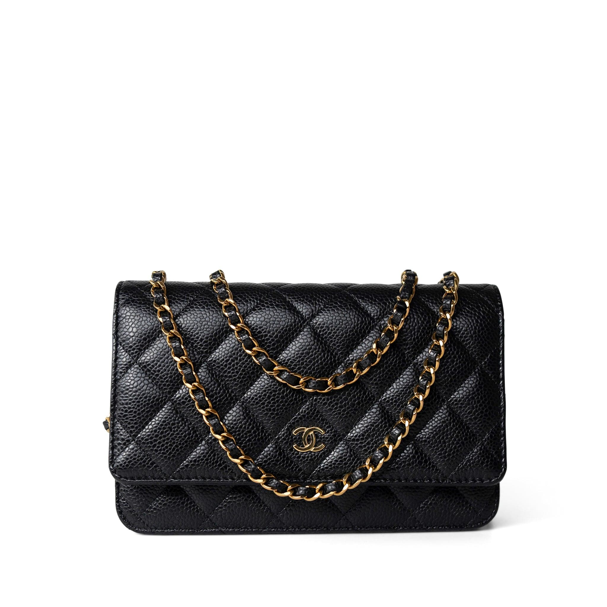 CHANEL Handbag Black Black Caviar Quilted Wallet on Chain WOC Gold Hardware -Knockoff
