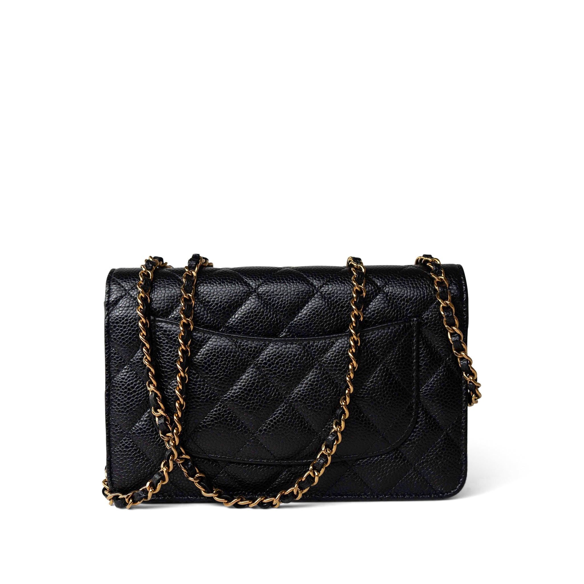 CHANEL Handbag Black Black Caviar Quilted Wallet on Chain WOC Gold Hardware -Knockoff
