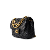 CHANEL Handbag Black Black Coco De Toi Heart Chain Small Square Flap Bag Antique Gold Hardware -Knockoff
